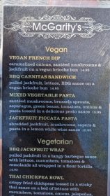 Jefferson Texas - McGarity's Saloon Vegan Menu